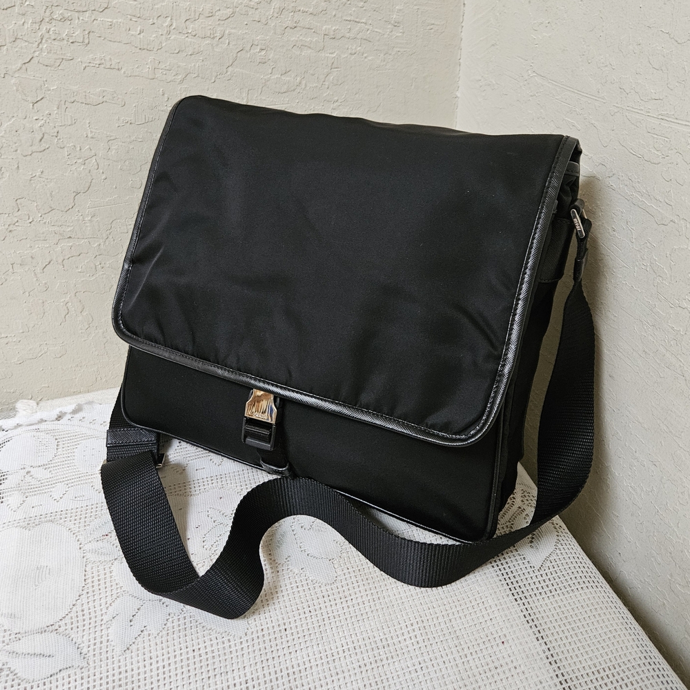 Prada Black Nylon Flap Shoulder Messenger Bag AUTHENTIC